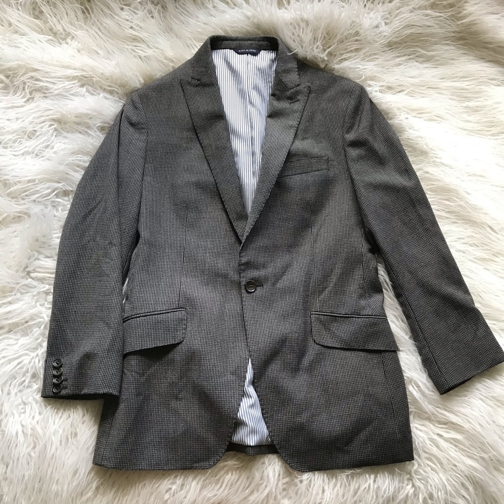 BANANA REPUBLIC GREY BLACK HOUNDSTOOTH WOOL BLAZER